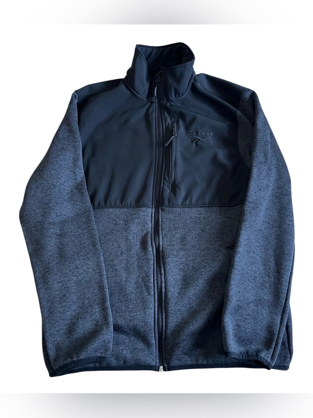 REEBOK Jacket Mens Size Large Gray Black Fleece Full Zip Soft Shell‎ Coat
